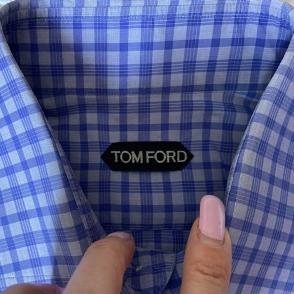 Tom Ford Blue Check Dress Shirt in Sz 43 EUC - Picture 5 of 11